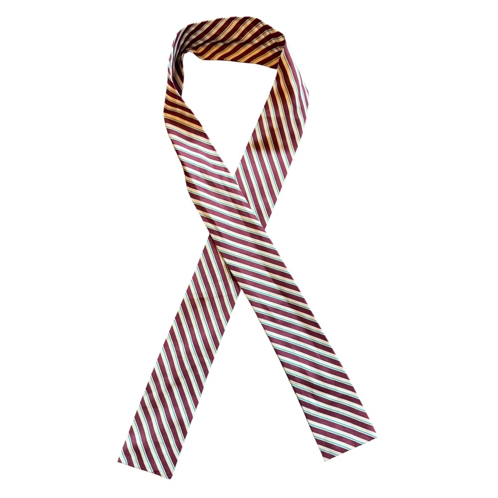 Burgundy Teal White Striped Skinny Neck Scarf Hair Ribbon Accessory